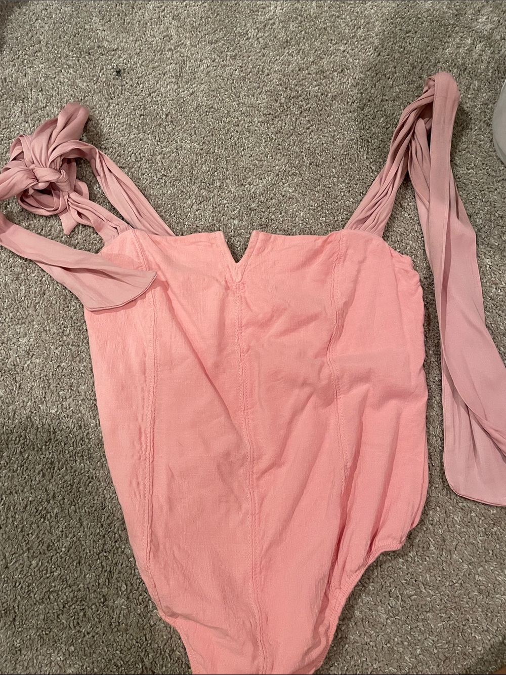Free People Pink Tie-Shoulder Bodysuit